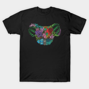 Floral Koala Color Black Background T-Shirt